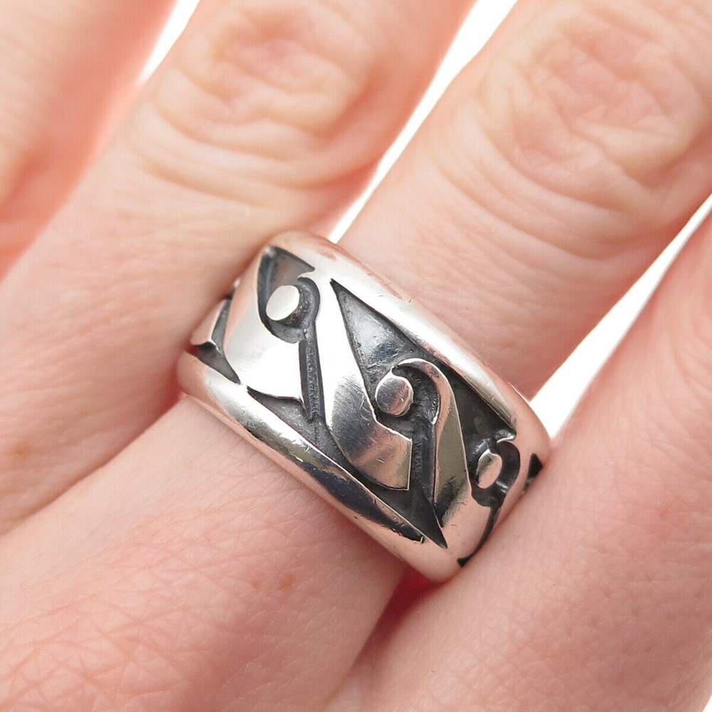 925 Sterling Silver Vintage Modernist Oxidized Band Ring Size 8.5